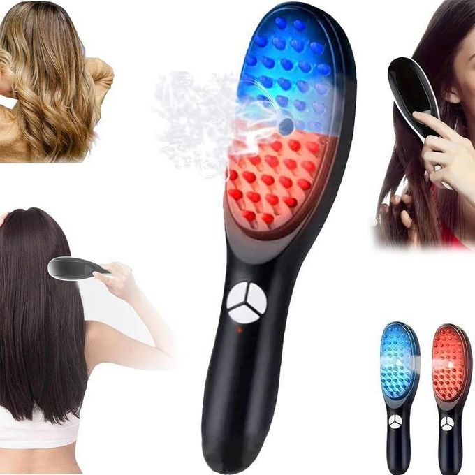 Brosse de massage électrique du cuir chevelu avec lumières LED rouge et bleue et applicateur d'huile